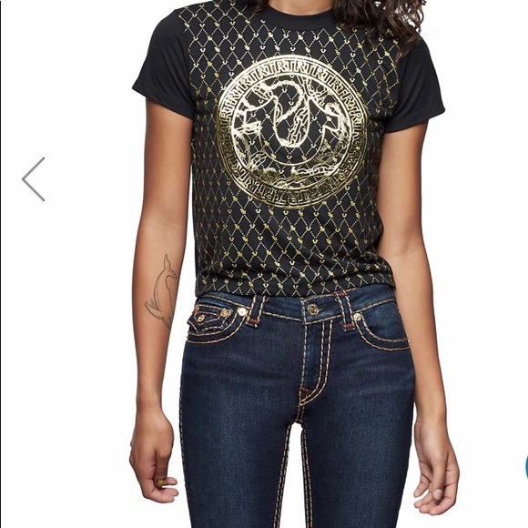 True Religion Tops - 3for60$SALE 🌸TRUE RELIGION BLACK & GOLD CROP TOP